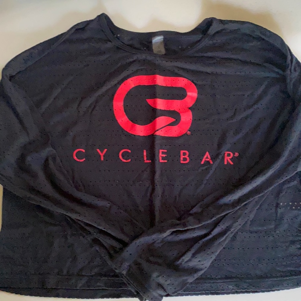 CYCLEBAR black long sleeve crop top w/ red logo